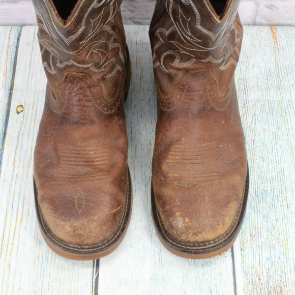 Justin Brown Leather Pull On Round Toe Mid Calf Western Boots Size 11.5 EE - Picture 5 of 9